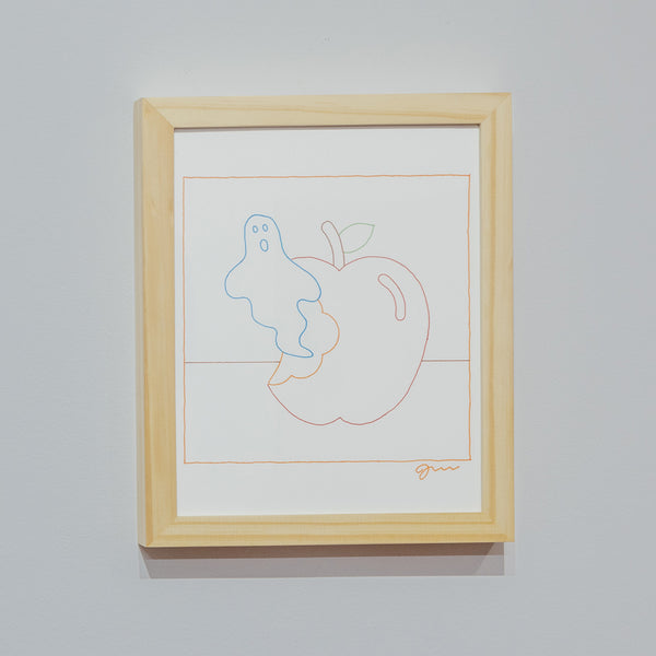 Gabriel Alcala - Haunted Apple - 8”x10” - Ink on paper - Framed